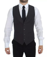 Dolce & Gabbana Gray Striped Formal Dress Gilet Vest